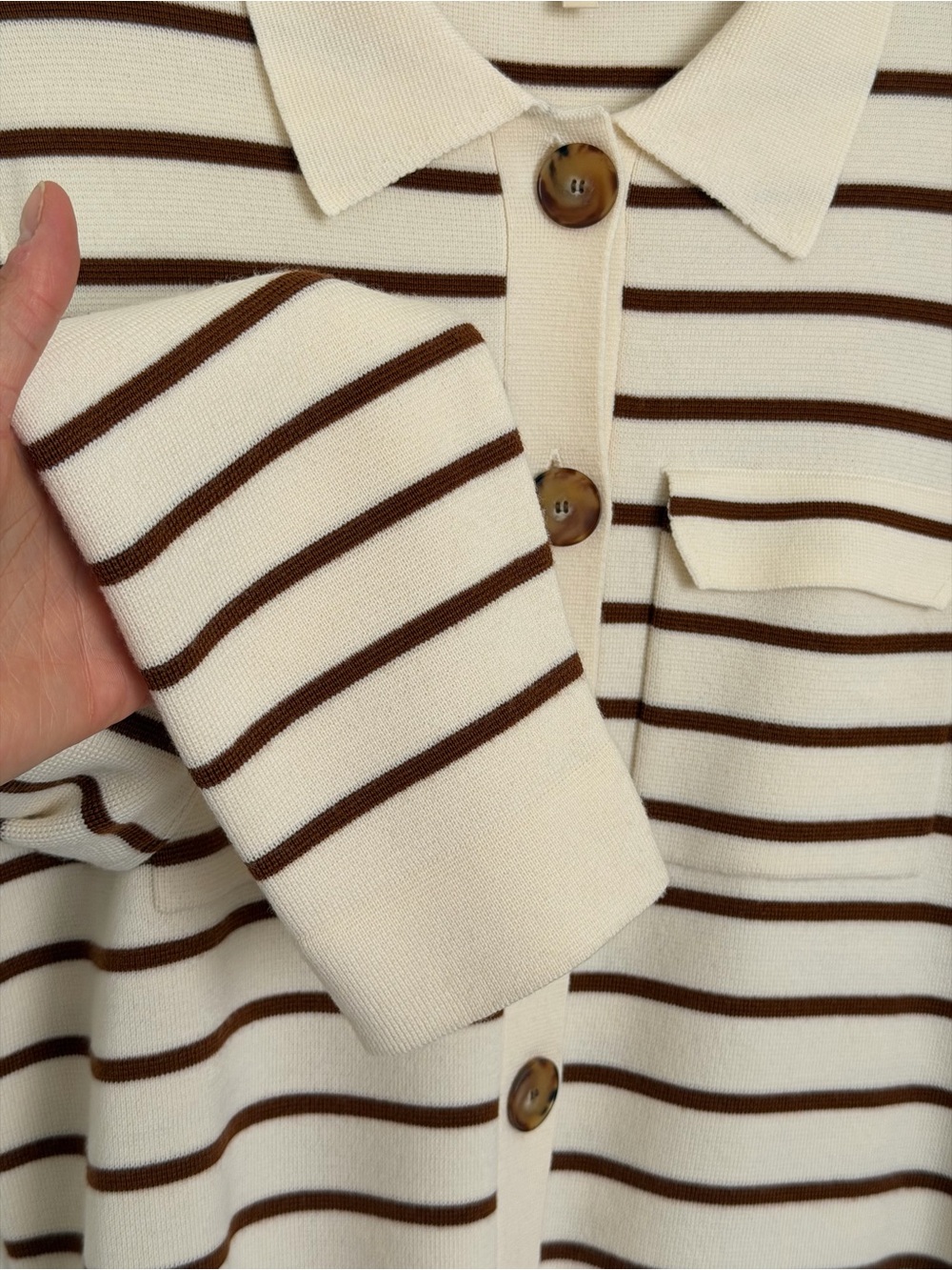 Sézane Betty Cardigan - Ecru & Camel Stripes - Picture 8 of 16